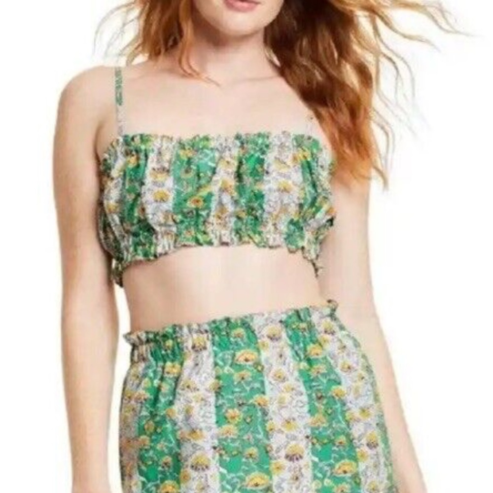RHODE for Target Green and White Smocked Crop Top and Maxi Skirt